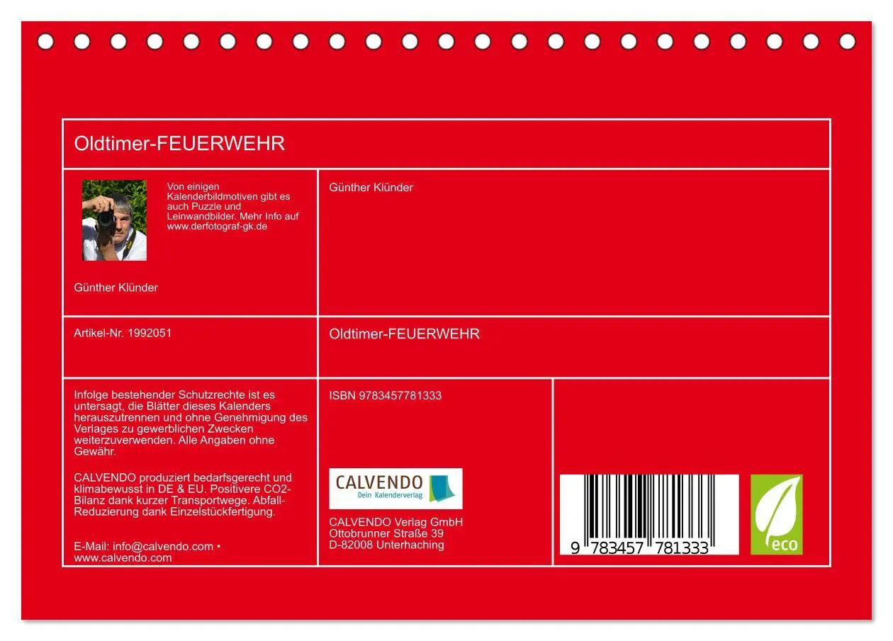 Bild: 9783457781333 | Oldtimer-FEUERWEHR (Tischkalender 2026 DIN A5 quer), CALVENDO...
