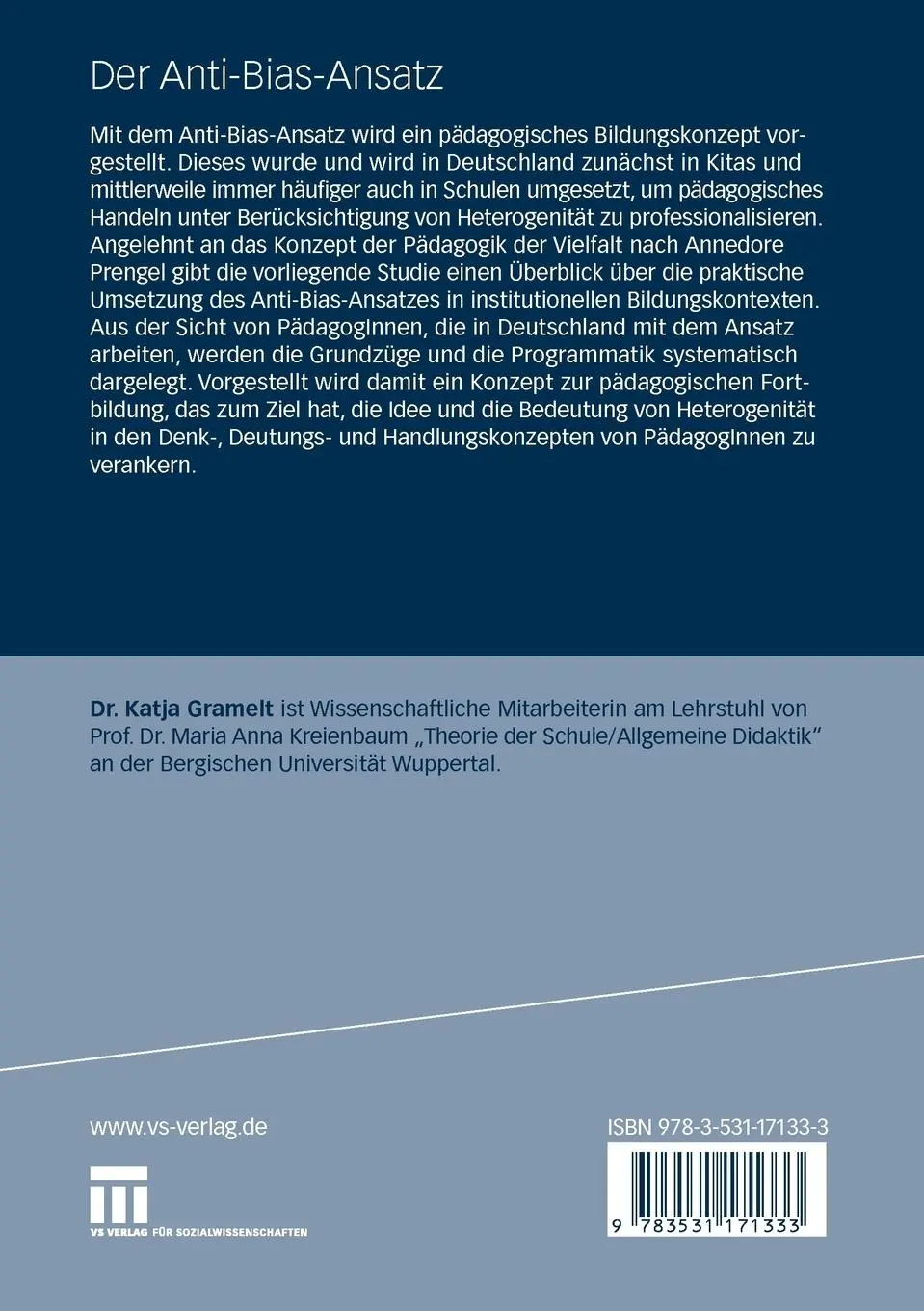Rückseite: 9783531171333 | Der Anti-Bias-Ansatz | Katja Gramelt | Taschenbuch | 235 S. | Deutsch
