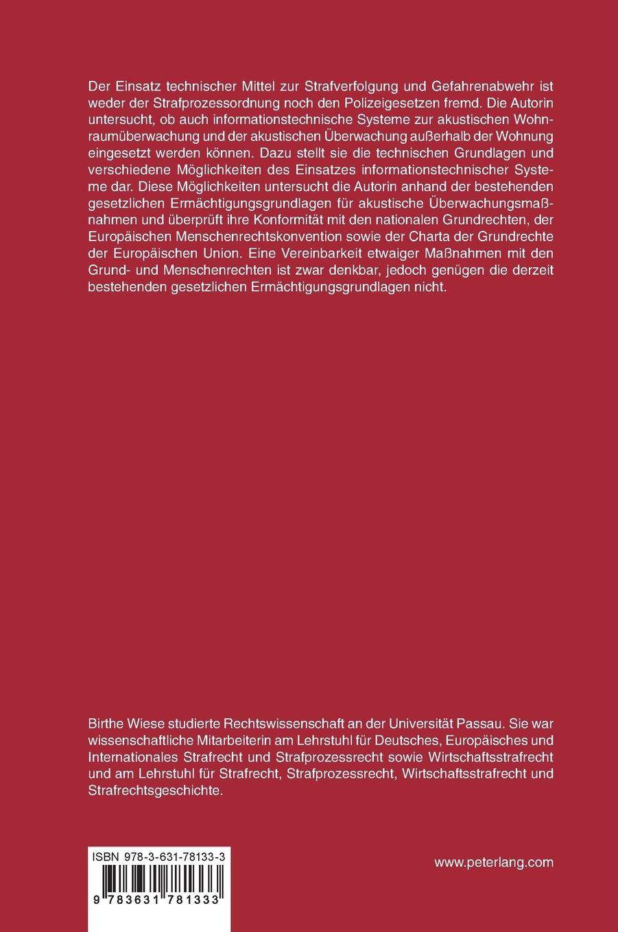 Rückseite: 9783631781333 | Akustische Überwachung mittels informationstechnischer Systeme zur...