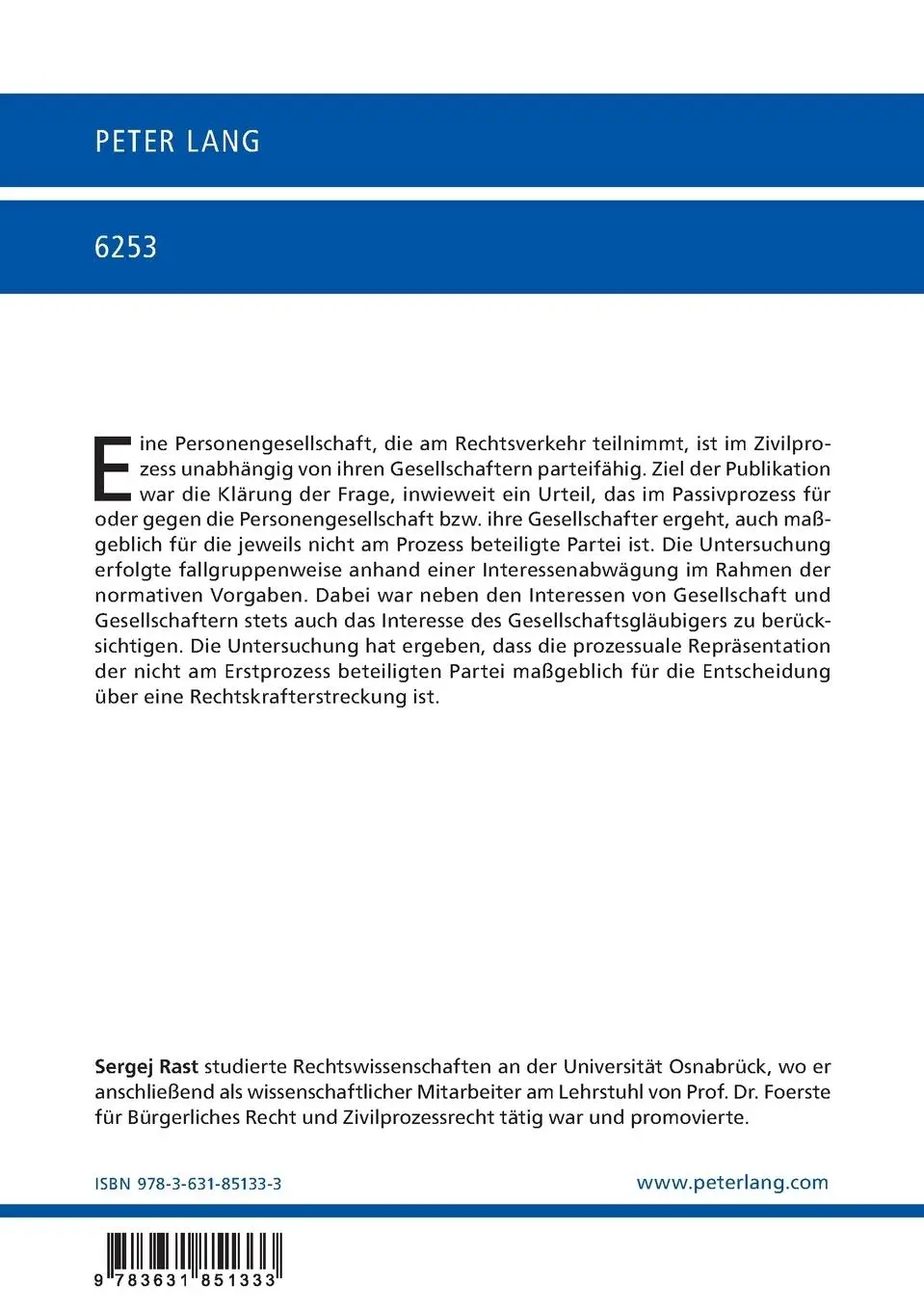 Rückseite: 9783631851333 | Rechtskrafterstreckung im Personengesellschaftsrecht nach einem...