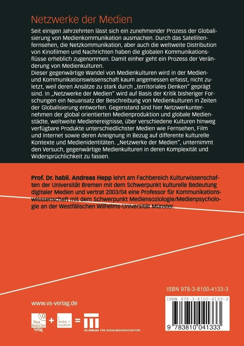 Rückseite: 9783810041333 | Netzwerke der Medien | Medienkulturen und Globalisierung | Hepp | Buch