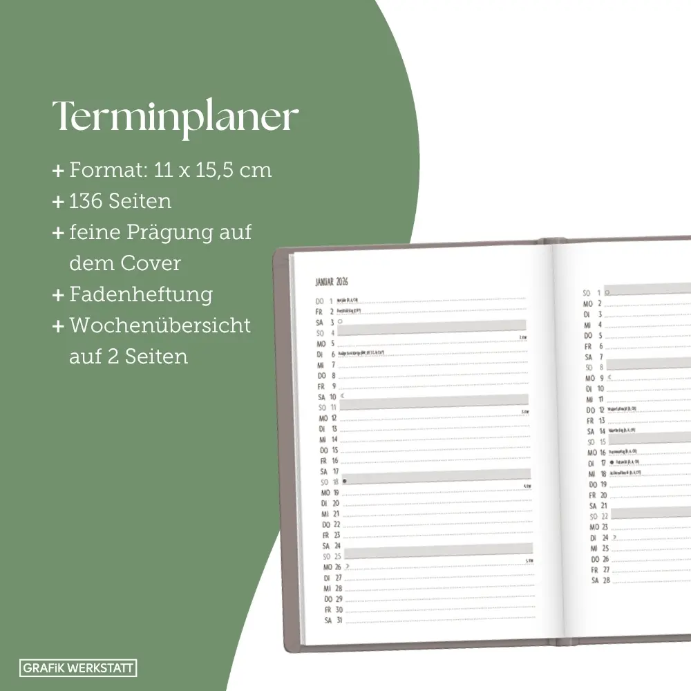 Bild: 9783986361433 | Terminplaner Lederlook 2026 Taupe | Terminplaner Lederlook A6 | Buch