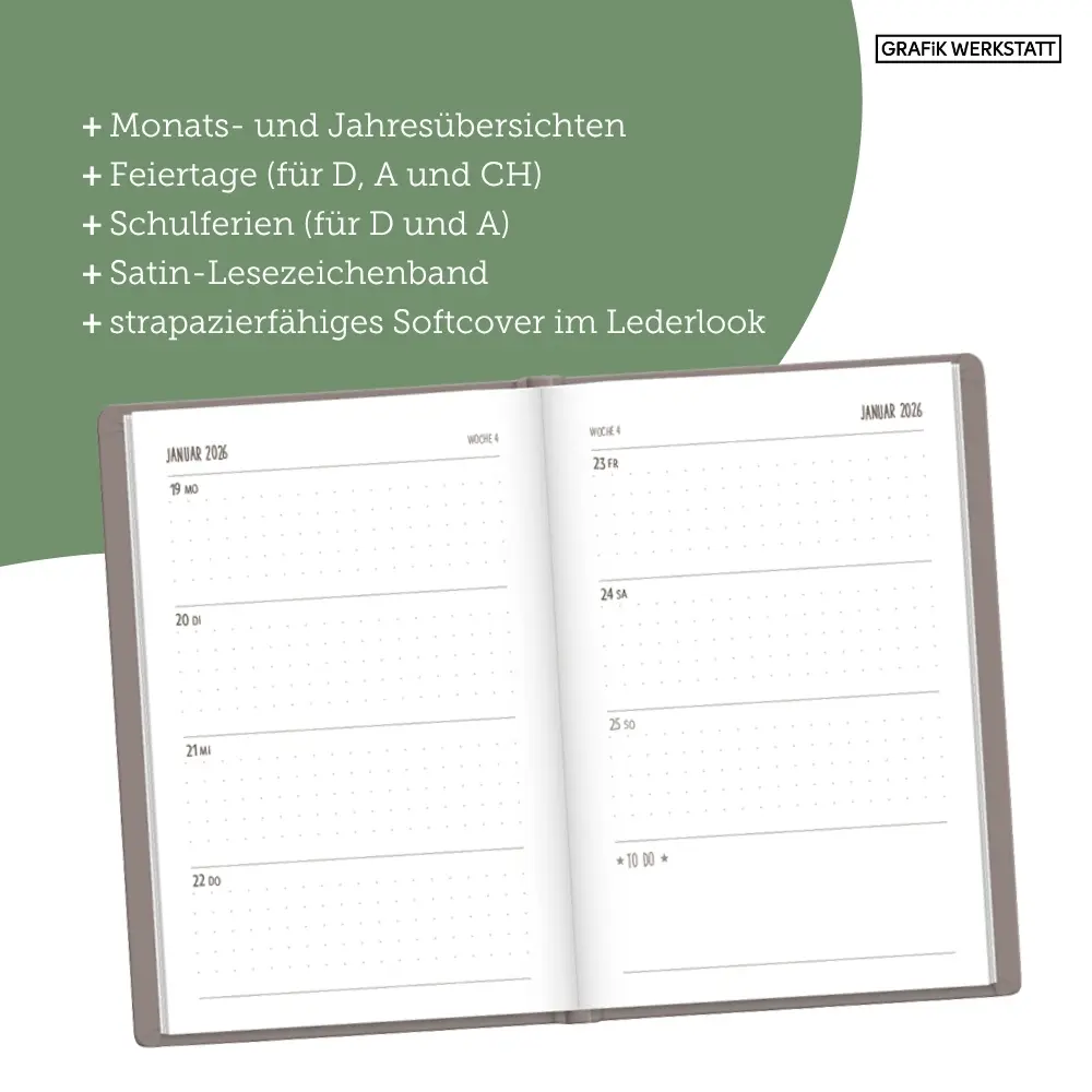 Bild: 9783986361433 | Terminplaner Lederlook 2026 Taupe | Terminplaner Lederlook A6 | Buch