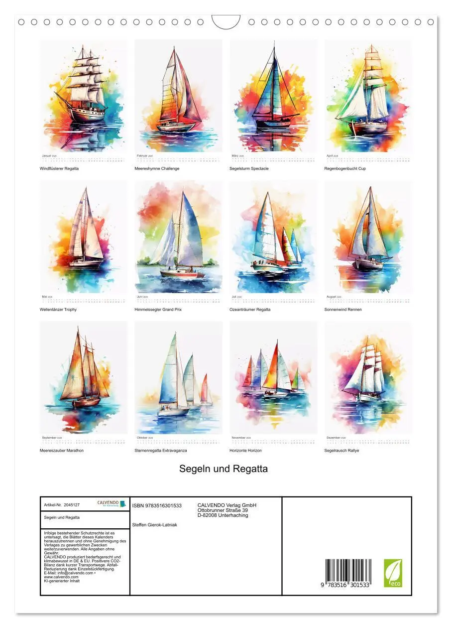 Bild: 9783516301533 | Segeln und Regatta (Wandkalender 2026 DIN A3 hoch), CALVENDO...