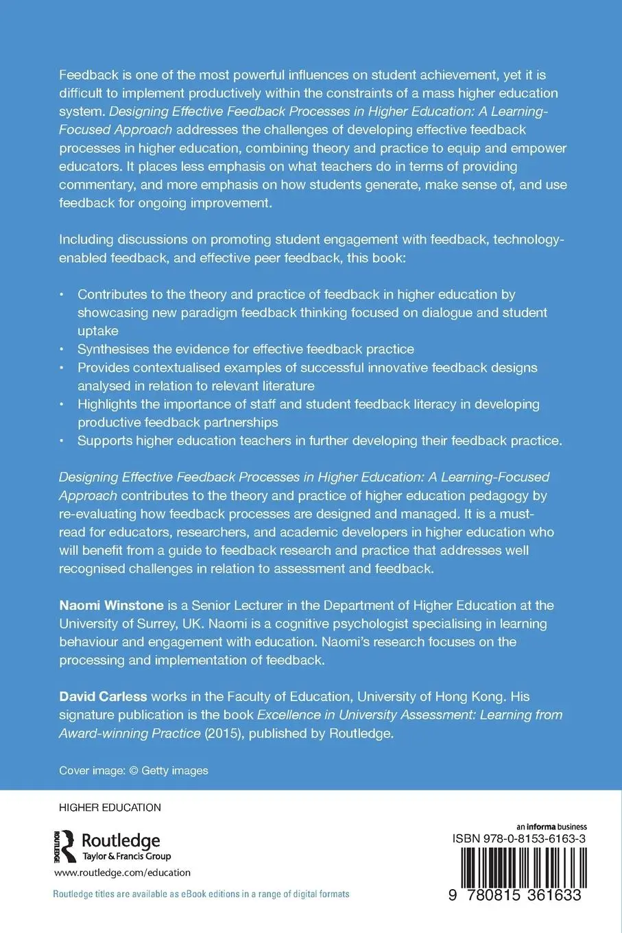 Rückseite: 9780815361633 | Designing Effective Feedback Processes in Higher Education | Buch
