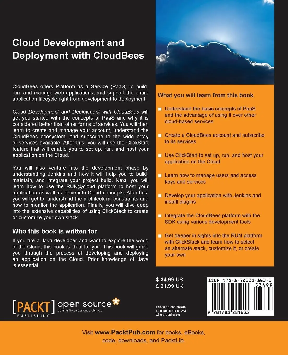 Rückseite: 9781783281633 | Cloud Development and Deployment with Cloudbees | Nicolas De Loof