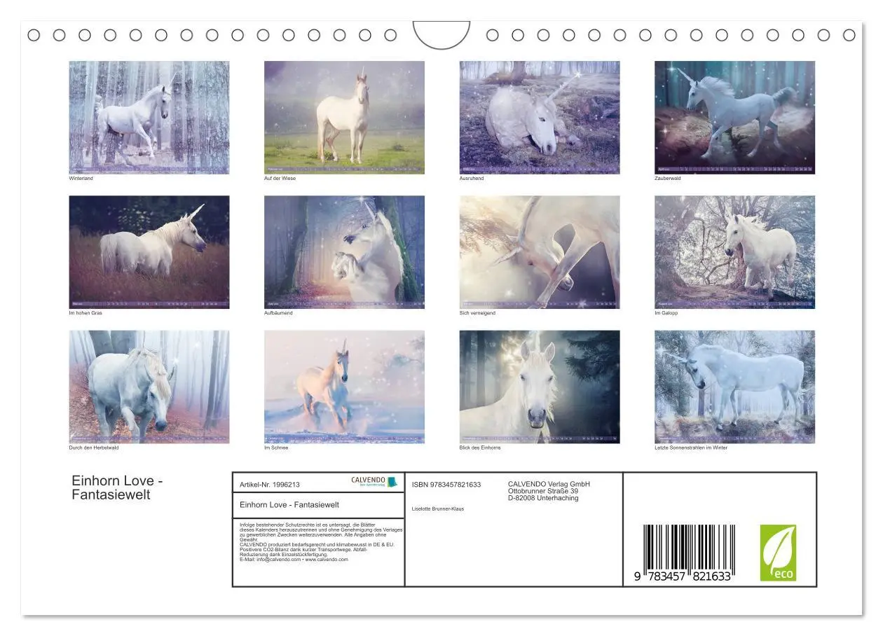 Bild: 9783457821633 | Einhorn Love - Fantasiewelt (Wandkalender 2026 DIN A4 quer),...