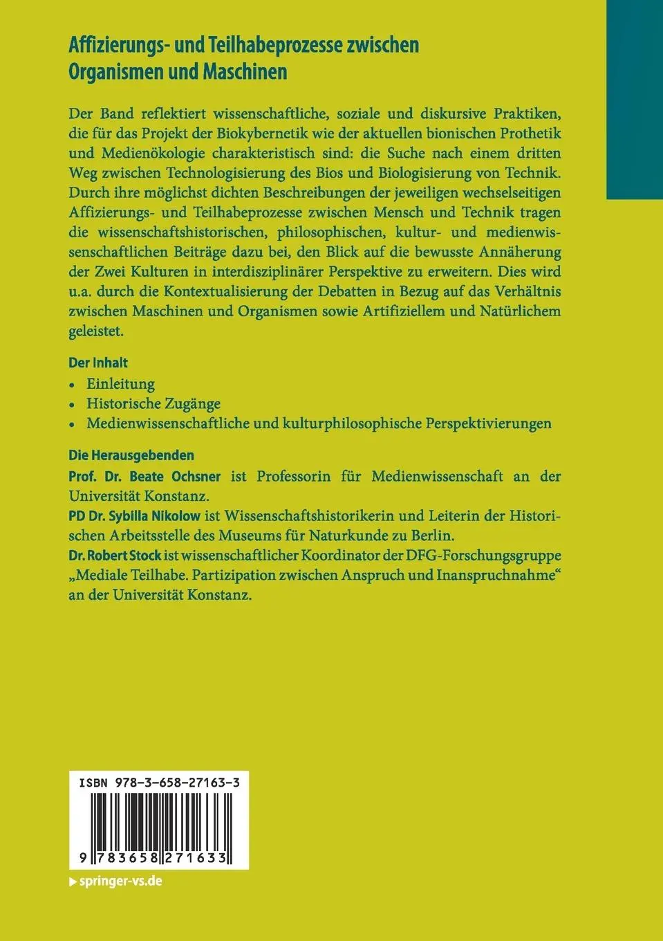Rückseite: 9783658271633 | Affizierungs- und Teilhabeprozesse zwischen Organismen und Maschinen