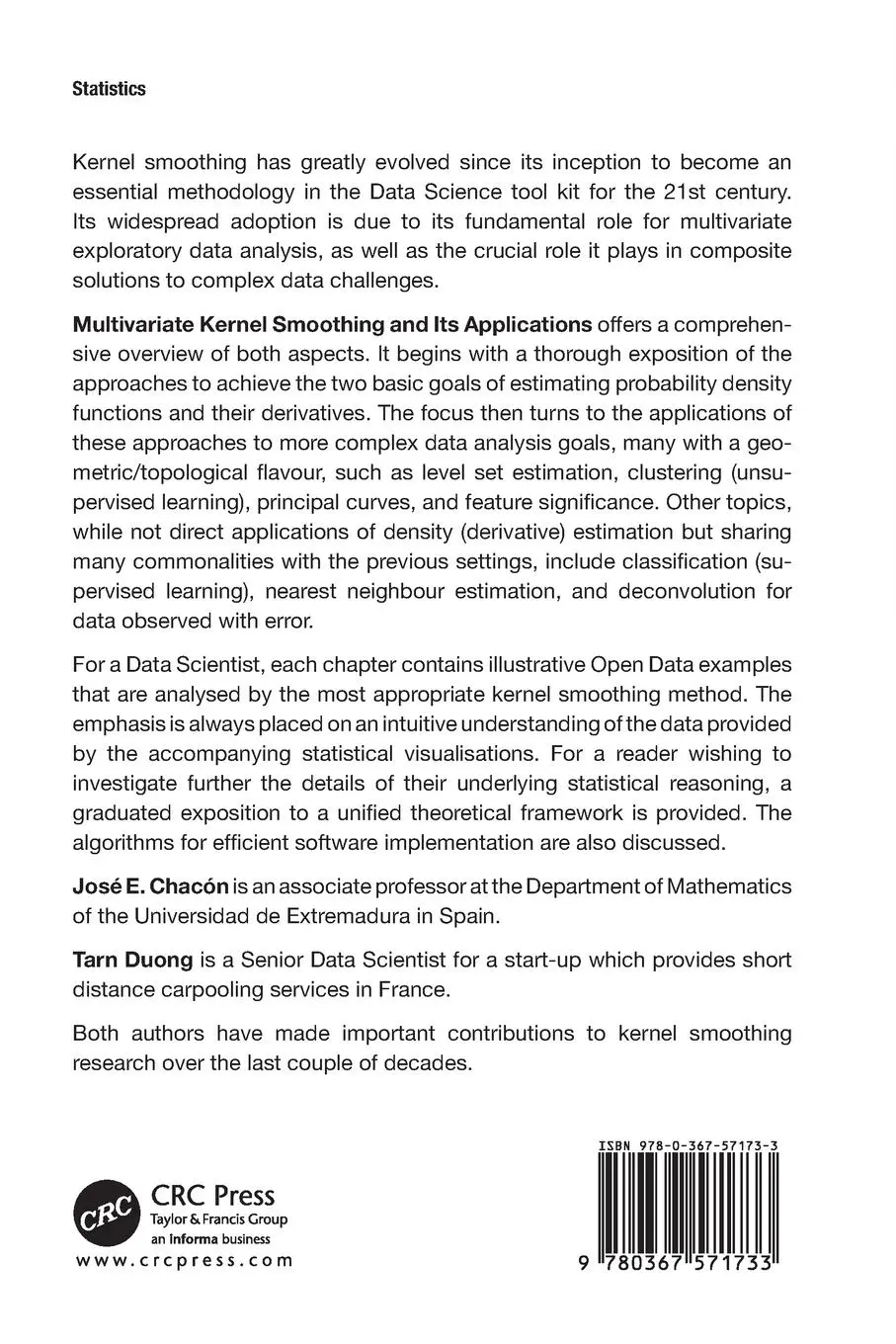 Rückseite: 9780367571733 | Multivariate Kernel Smoothing and Its Applications | Chacón (u. a.)