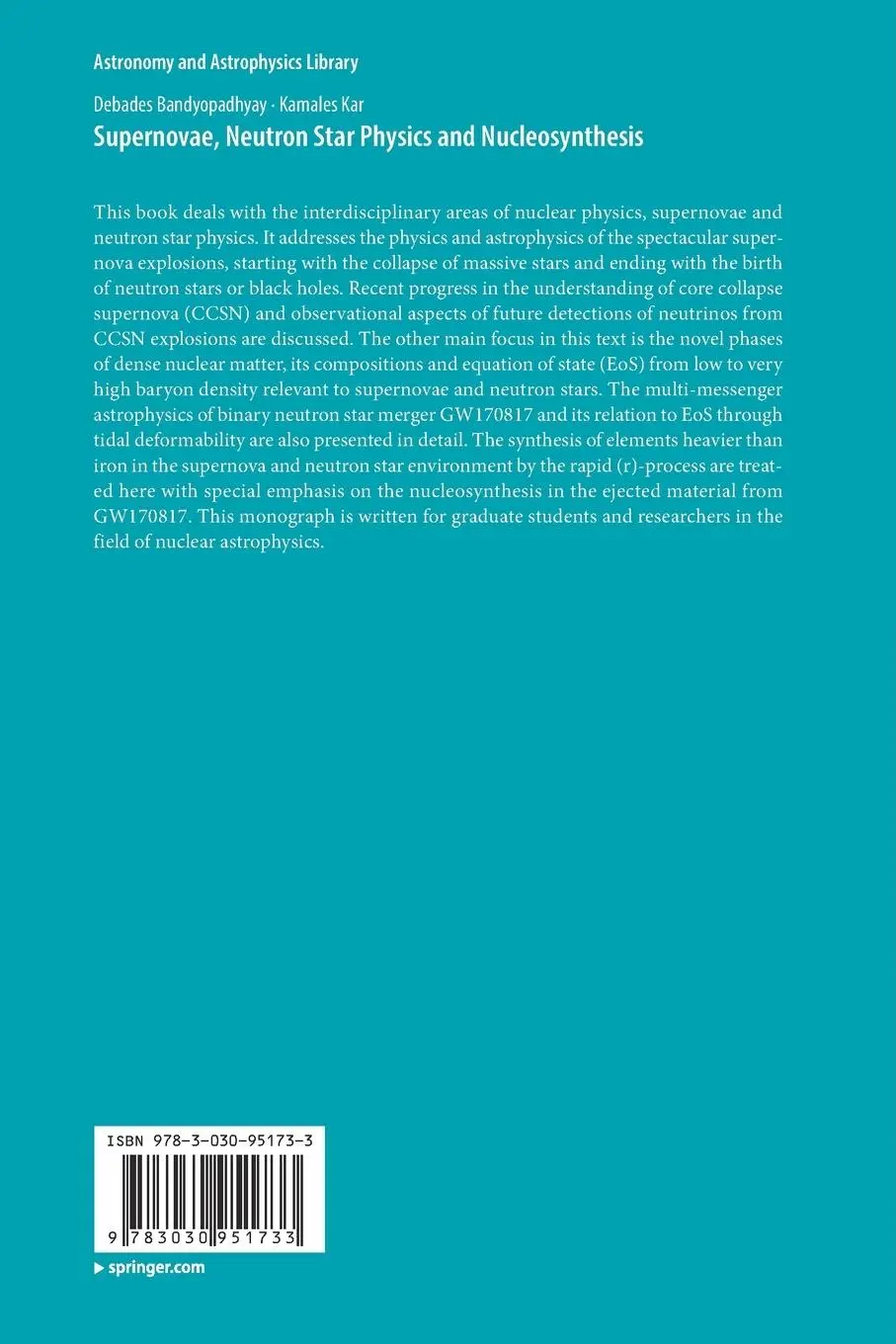 Rückseite: 9783030951733 | Supernovae, Neutron Star Physics and Nucleosynthesis | Kar (u. a.)
