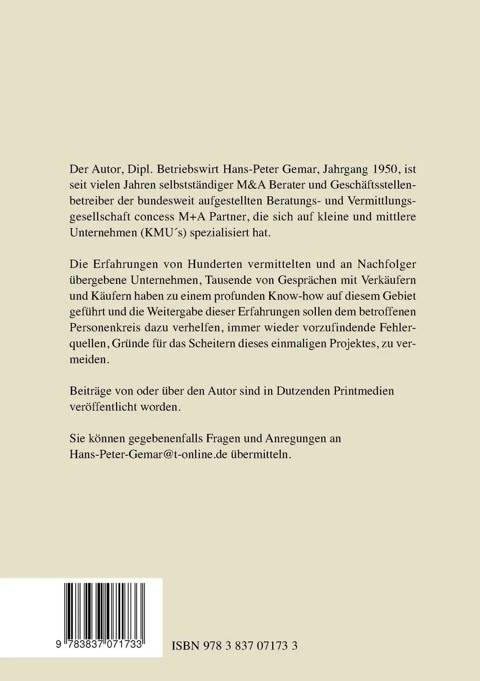 Rückseite: 9783837071733 | Ratgeber Unternehmensverkauf | 3. überarbeitete Auflage | Gemar | Buch