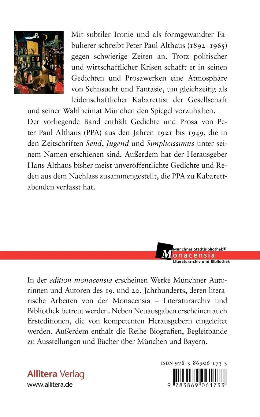 Rückseite: 9783869061733 | Vom Send zum Monopteross | Gedichte und Prosa (1921-1949) | Althaus
