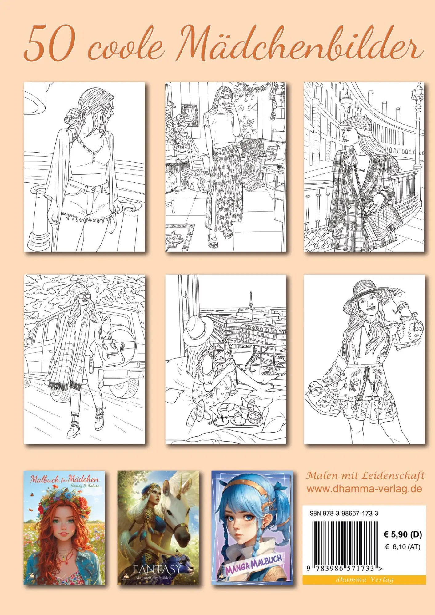Rückseite: 9783986571733 | Fashion - Super cooles Mädchen Malbuch ab 10 Jahren mit 50...