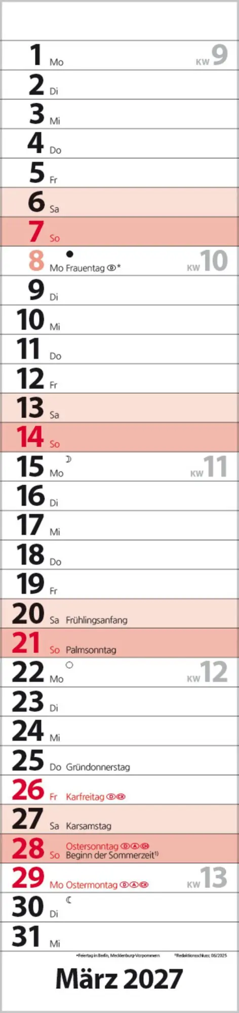Bild: 9783819301933 | Streifenplaner Compact Rot 2027 | Verlag Korsch | Kalender | 13 S.