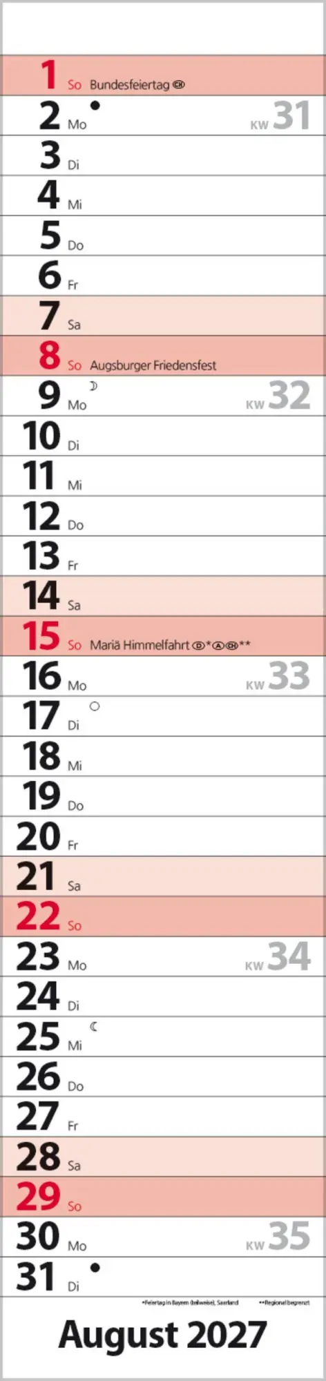Bild: 9783819301933 | Streifenplaner Compact Rot 2027 | Verlag Korsch | Kalender | 13 S.