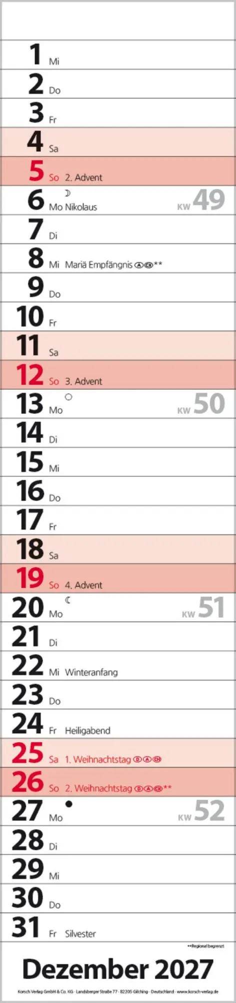 Bild: 9783819301933 | Streifenplaner Compact Rot 2027 | Verlag Korsch | Kalender | 13 S.