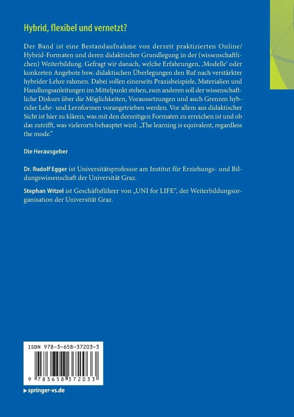 Rückseite: 9783658372033 | Hybrid, flexibel und vernetzt? | Stephan Witzel (u. a.) | Taschenbuch