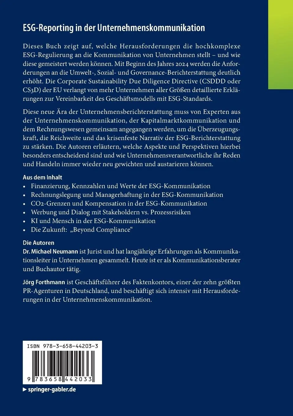 Rückseite: 9783658442033 | ESG-Reporting in der Unternehmenskommunikation | Forthmann (u. a.)