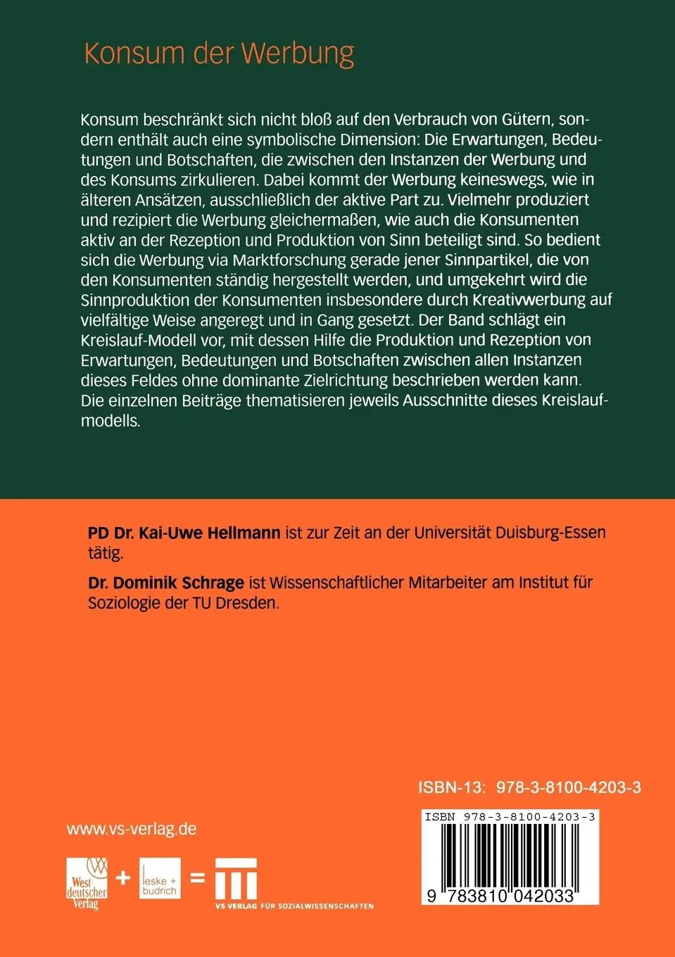 Rückseite: 9783810042033 | Konsum der Werbung | Dominik Schrage (u. a.) | Taschenbuch | 208 S.