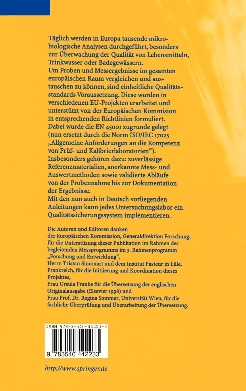 Rückseite: 9783540442233 | Mikrobiologische Analysen: Richtlinien zur Qualitätssicherung | Buch