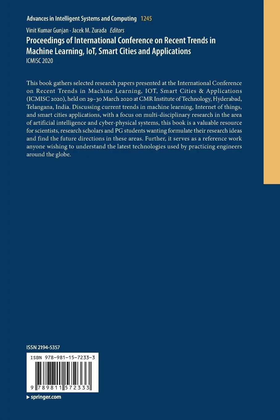 Rückseite: 9789811572333 | Proceedings of International Conference on Recent Trends in Machine...