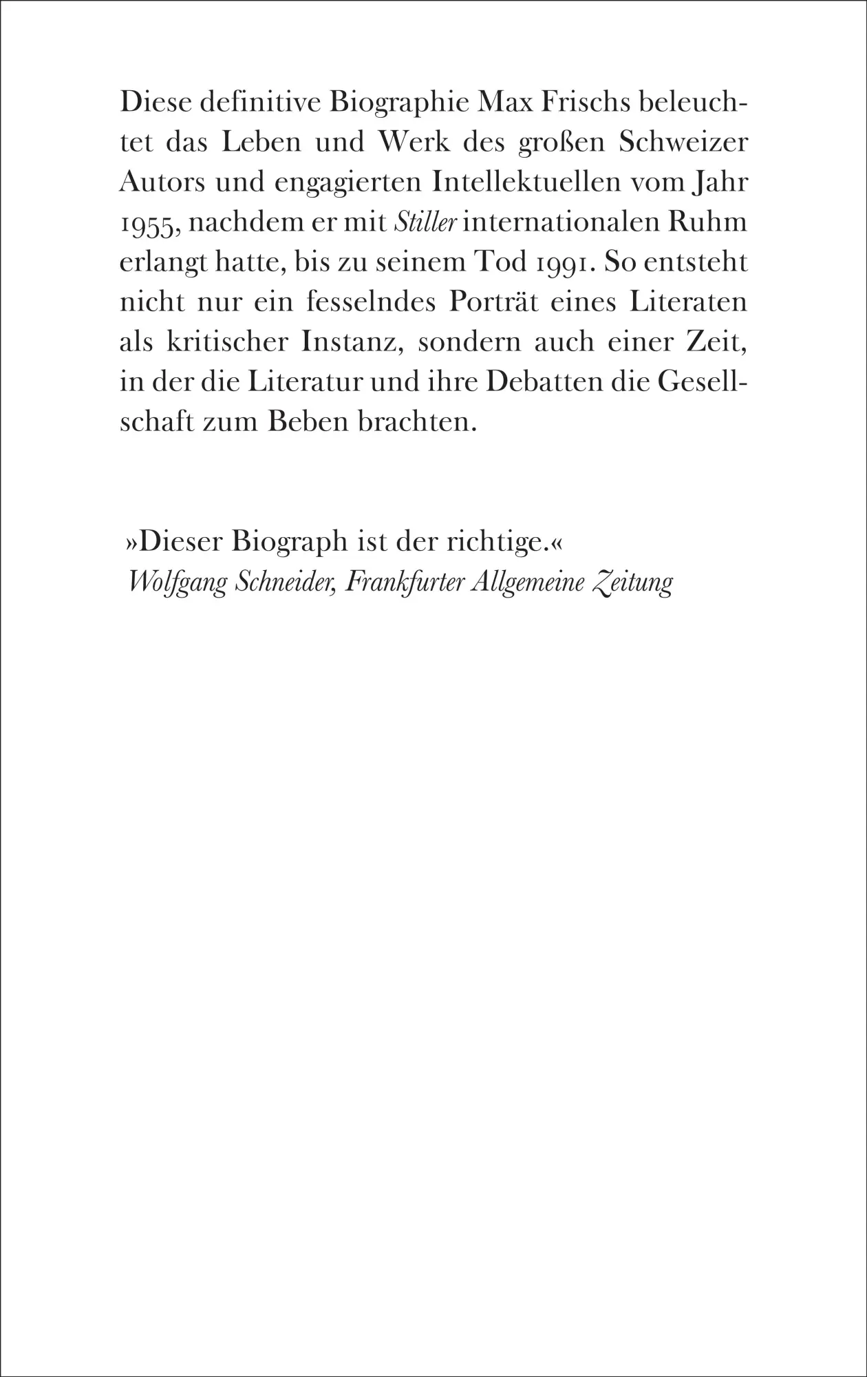 Rückseite: 9783518432433 | Max Frisch | Biographie einer Instanz. 1955-1991 | Julian Schütt