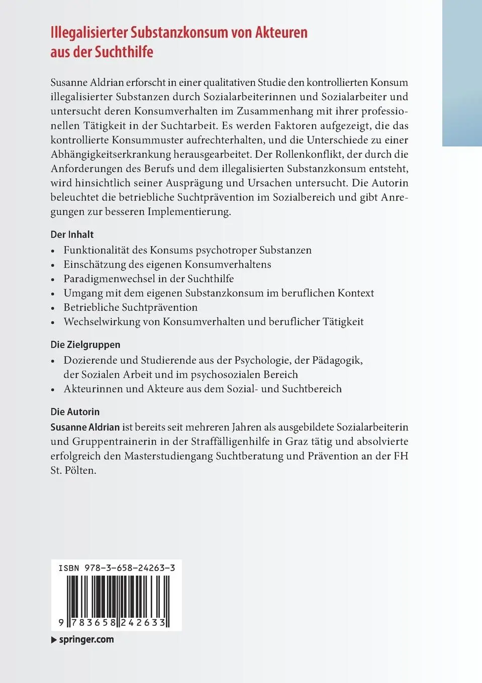 Rückseite: 9783658242633 | Illegalisierter Substanzkonsum von Akteuren aus der Suchthilfe | Buch