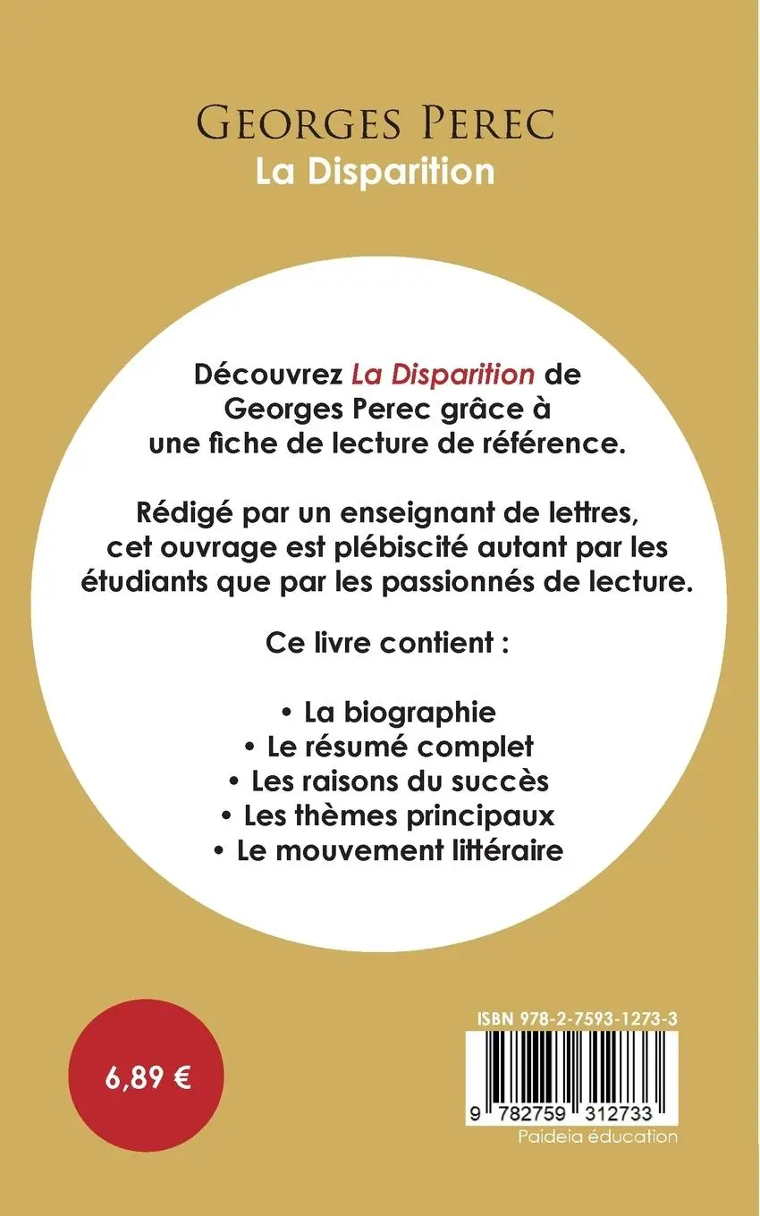 Rückseite: 9782759312733 | Fiche de lecture La Disparition (Étude intégrale) | Georges Perec