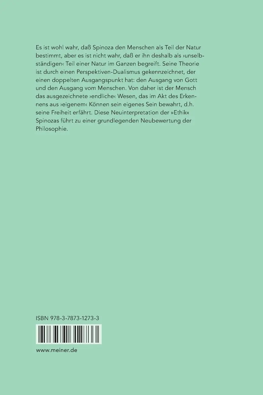Rückseite: 9783787312733 | Spinozas Theorie des Menschen | Wolfgang Bartuschat | Taschenbuch