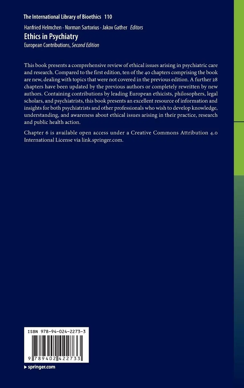 Rückseite: 9789402422733 | Ethics in Psychiatry | European Contributions | Helmchen (u. a.) | xii