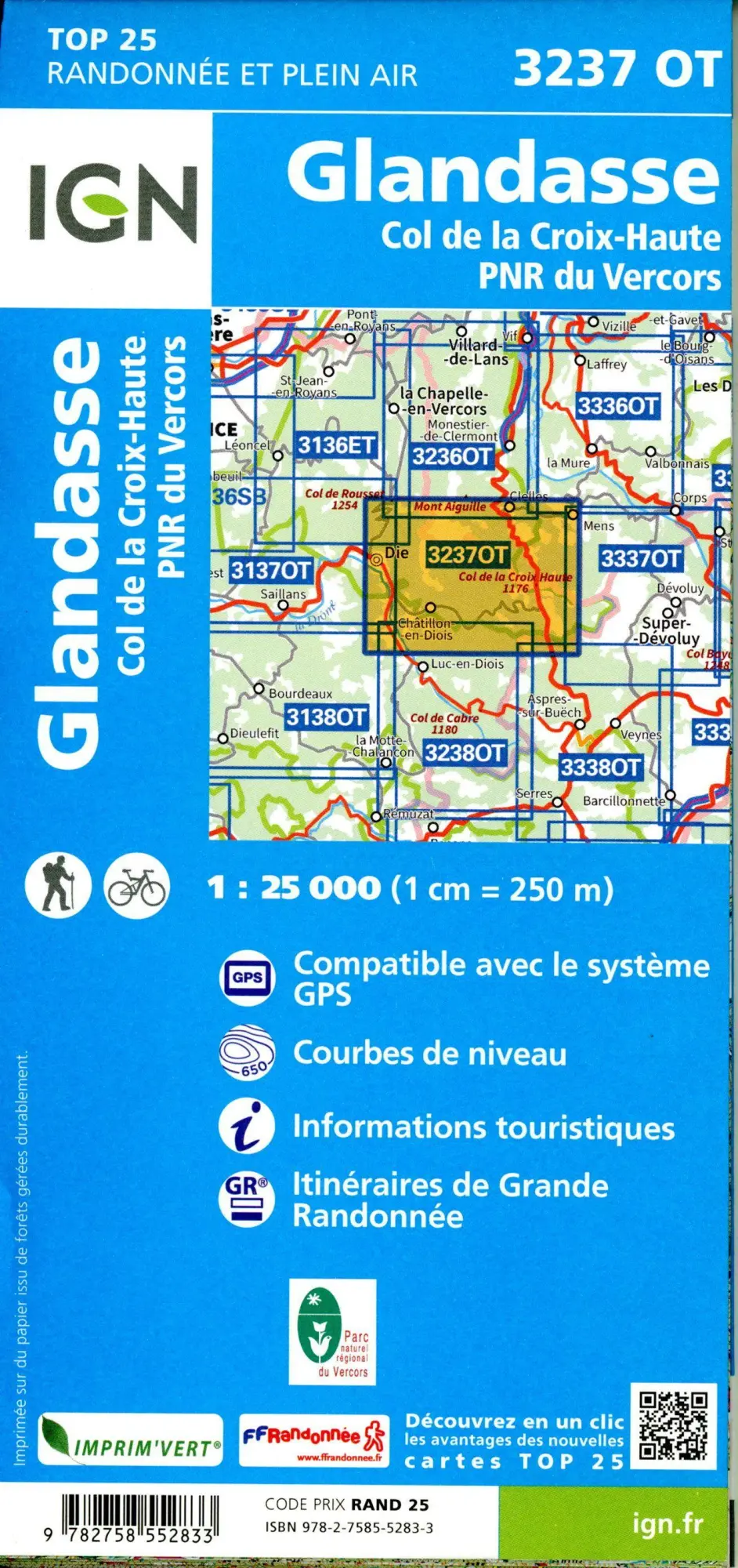 Bild: 9782758552833 | Glandasse Col de la Croix-Haute 1:25 000 | (Land-)Karte | Französisch