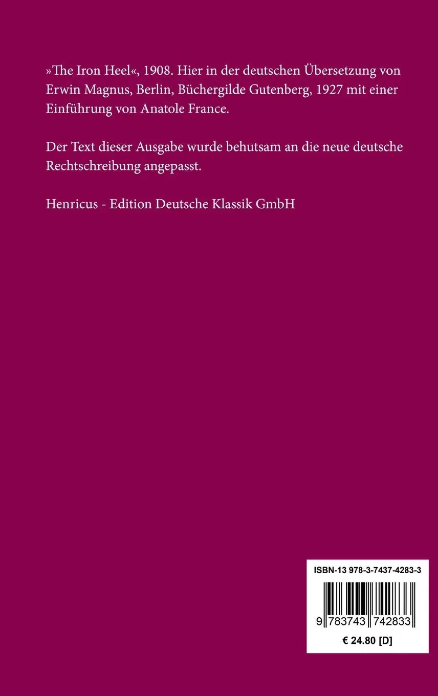Rückseite: 9783743742833 | Die eiserne Ferse | Ein dystopischer Roman | Jack London | Buch | 2022