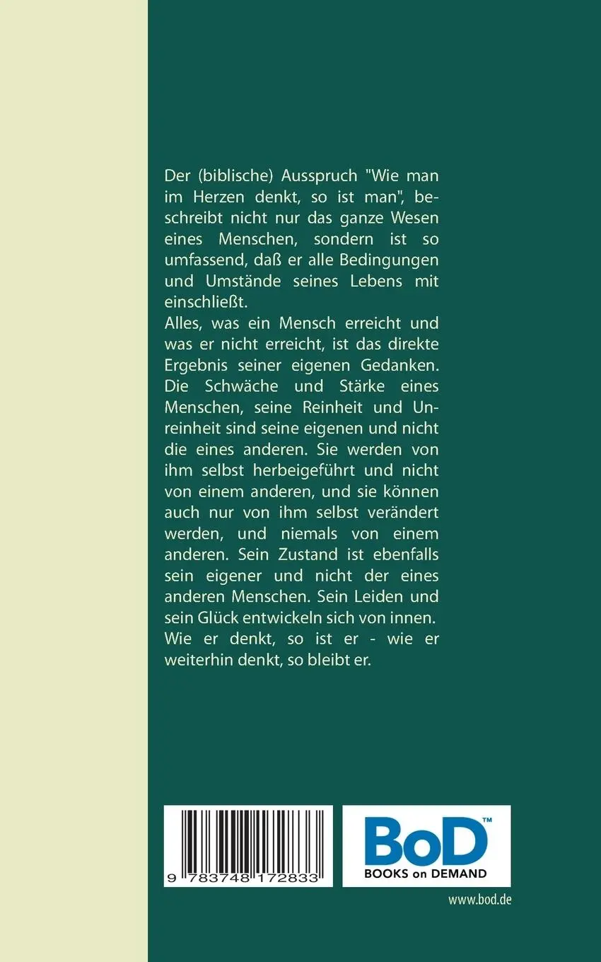 Rückseite: 9783748172833 | Wie man denkt, so ist man: As a Man Thinketh | James Allen | Buch