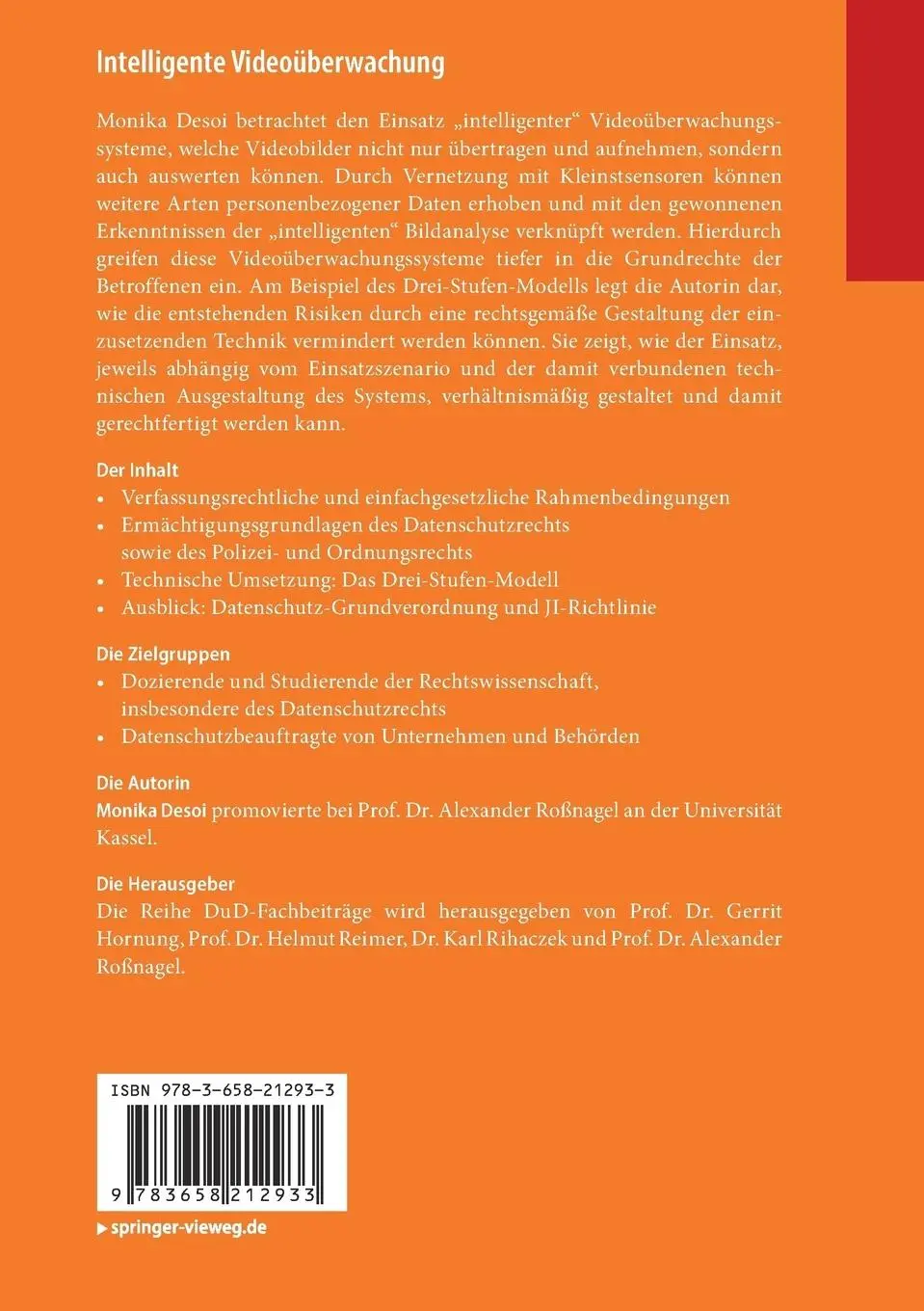 Rückseite: 9783658212933 | Intelligente Videoüberwachung | Monika Desoi | Taschenbuch | xxvii