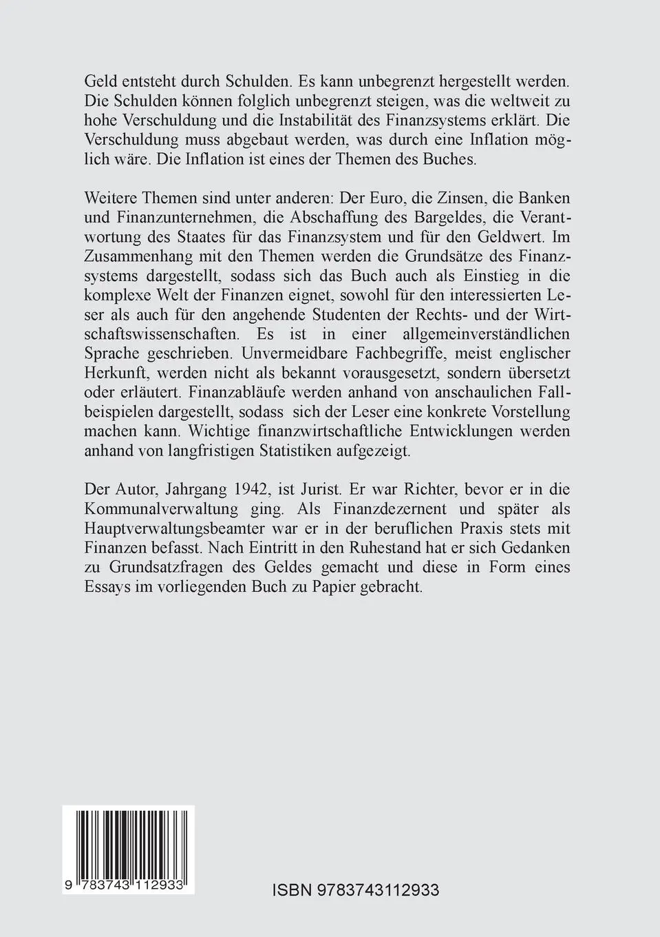 Rückseite: 9783743112933 | Geld und Schulden | Gedanken über das Finanzsystem | Wilhelm Jans