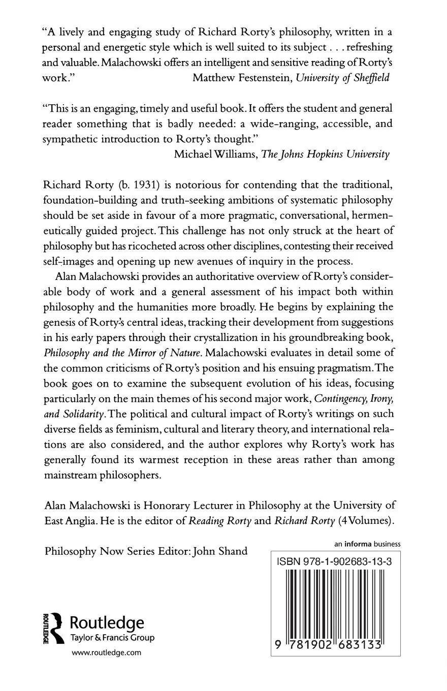 Rückseite: 9781902683133 | Richard Rorty | Alan Malachowski | Taschenbuch | Englisch | 2002