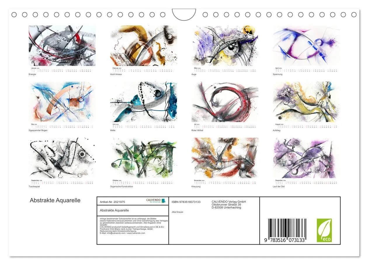 Bild: 9783516073133 | Abstrakte Aquarelle (Wandkalender 2026 DIN A4 quer), CALVENDO...