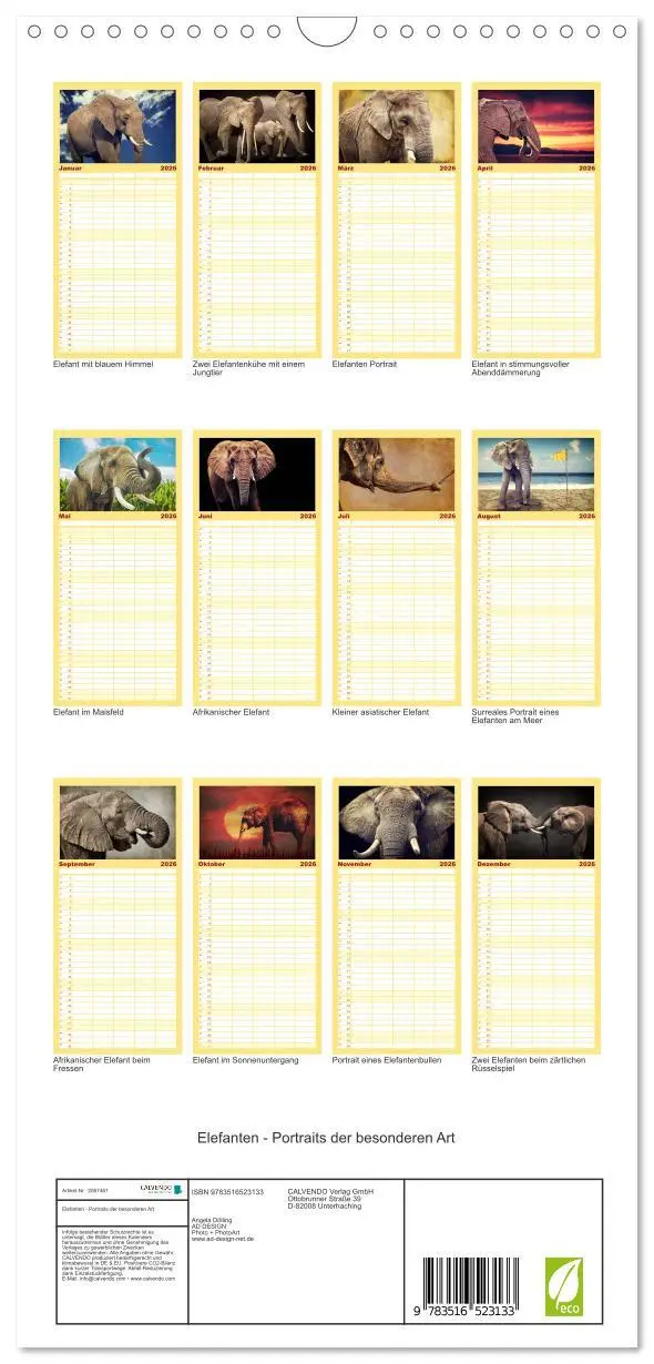 Bild: 9783516523133 | Familienplaner 2026 - Elefanten - Portraits der besonderen Art mit...