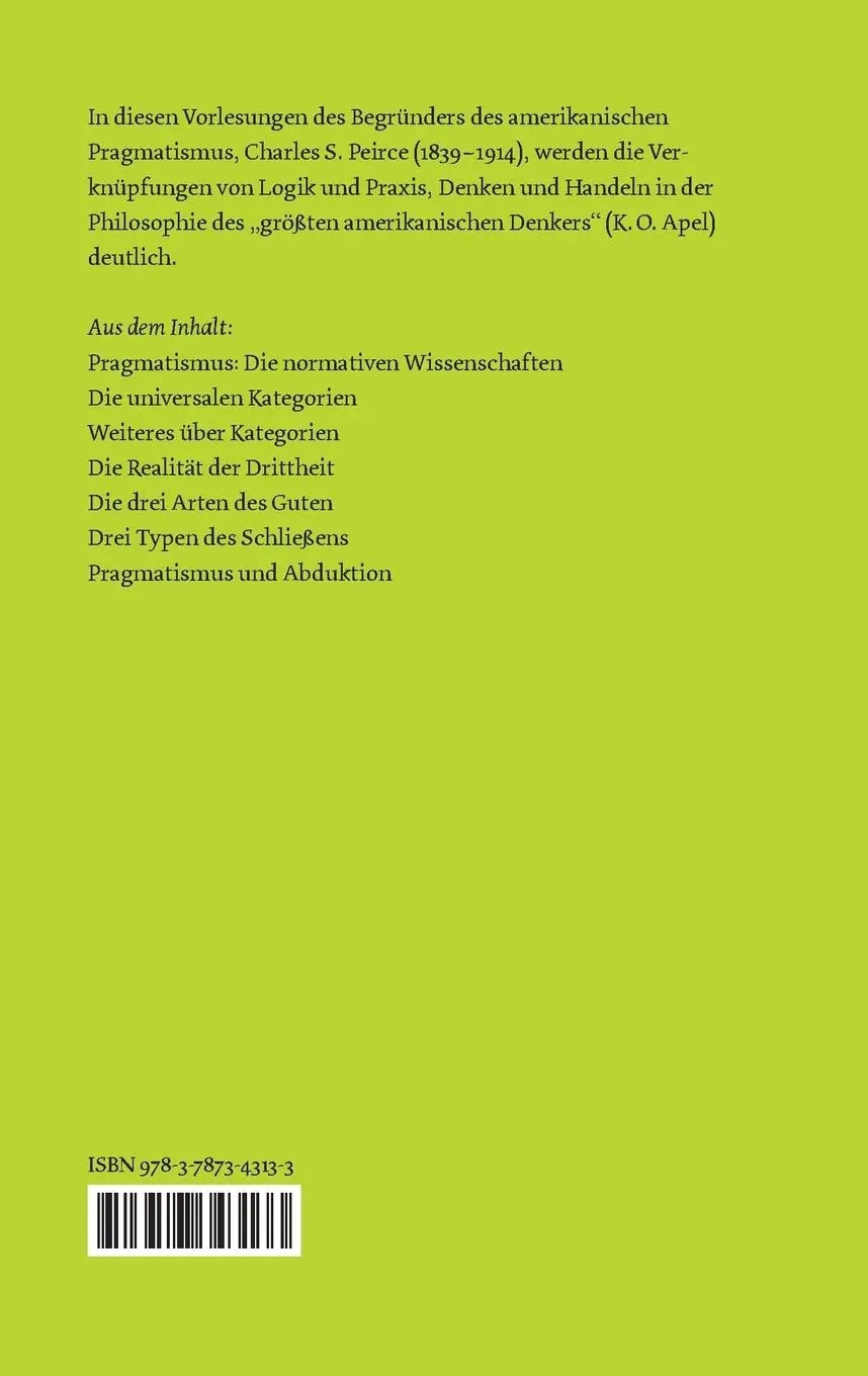 Rückseite: 9783787343133 | Vorlesungen über Pragmatismus | Charles Sanders Peirce | Taschenbuch