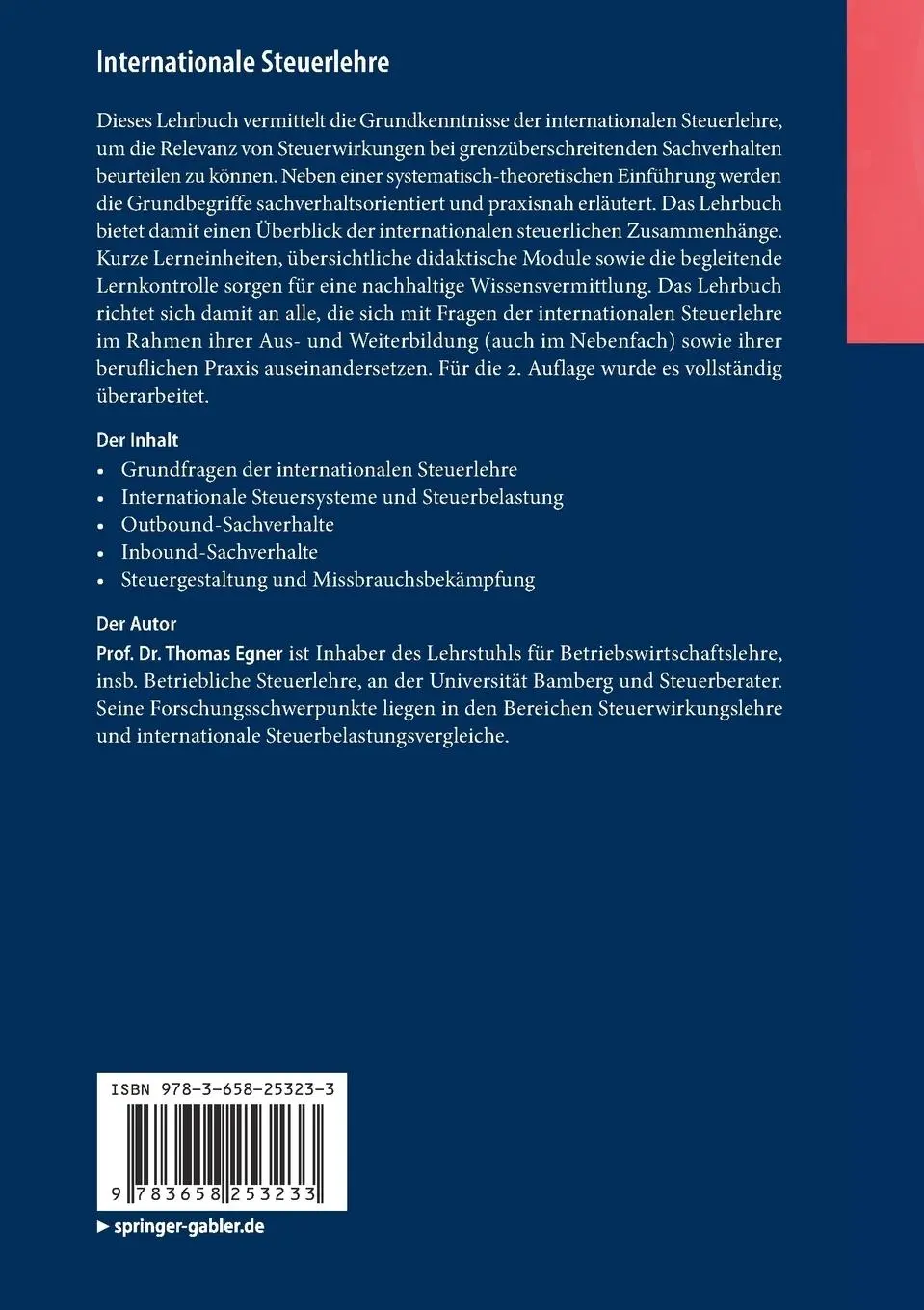 Rückseite: 9783658253233 | Internationale Steuerlehre | Thomas Egner | Taschenbuch | xi | Deutsch