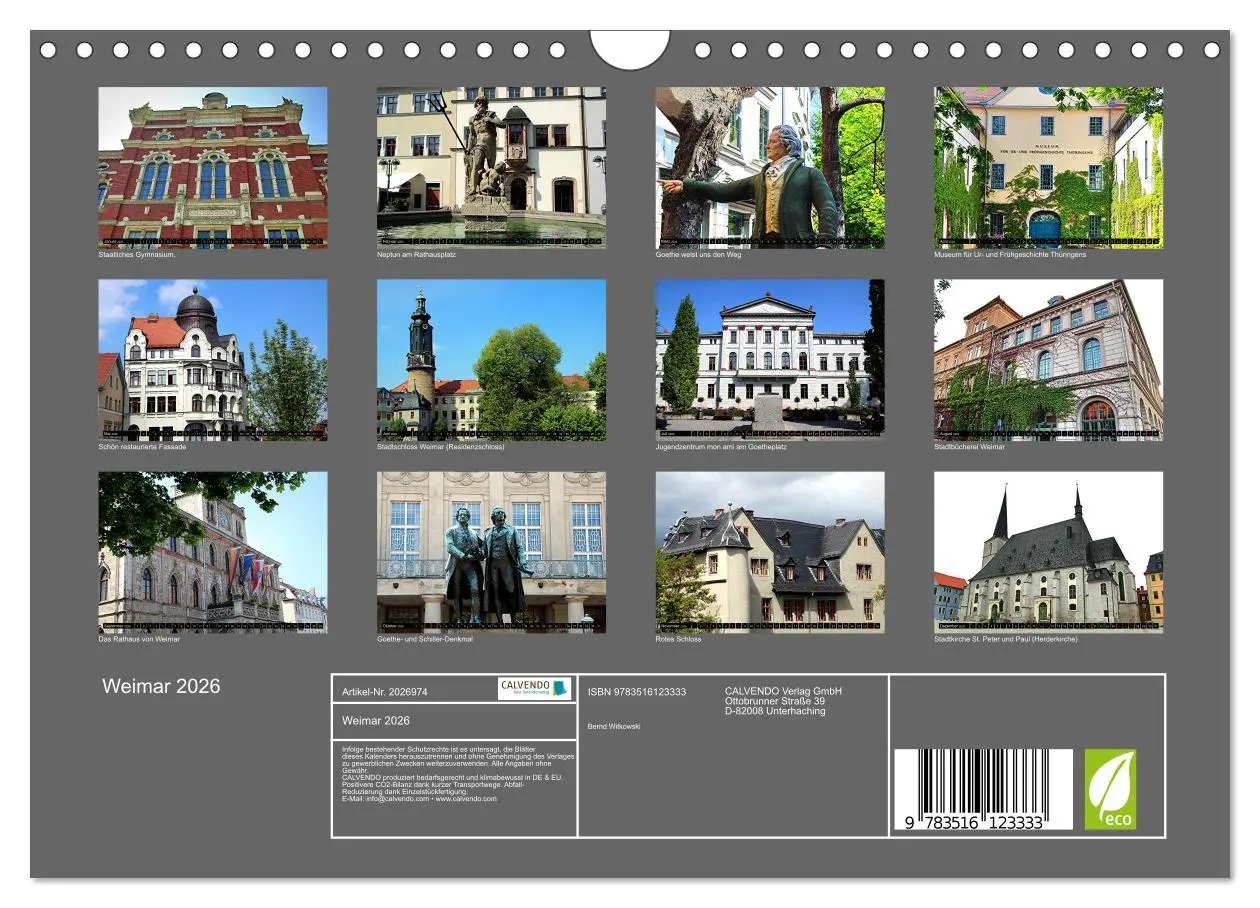 Bild: 9783516123333 | Weimar 2026 (Wandkalender 2026 DIN A4 quer), CALVENDO Monatskalender