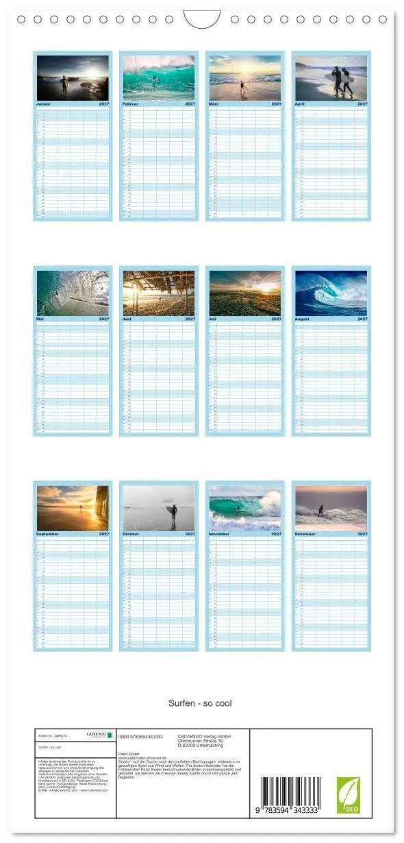 Bild: 9783594343333 | Familienplaner 2027 - Surfen - so cool mit 5 Spalten (Wandkalender,...