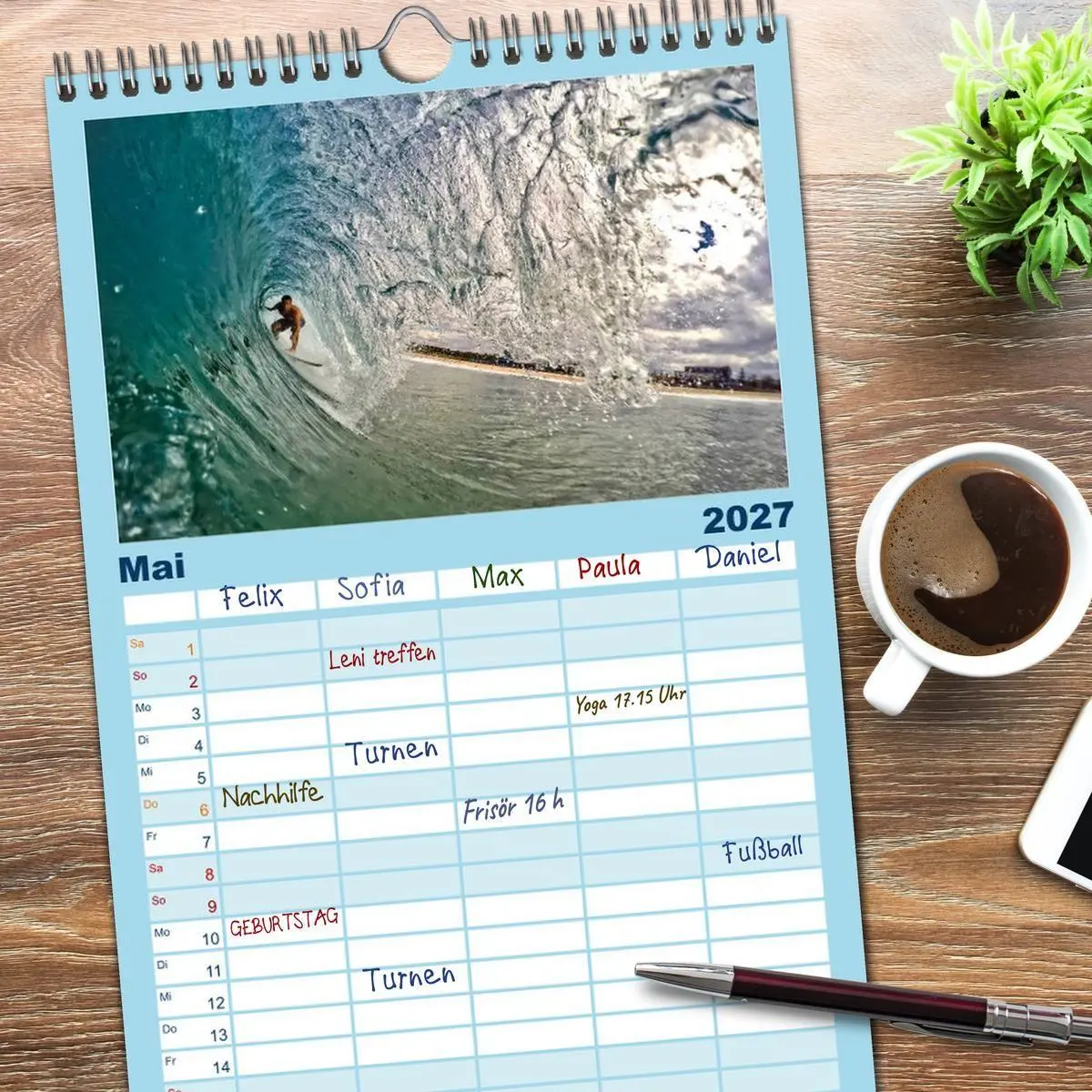 Bild: 9783594343333 | Familienplaner 2027 - Surfen - so cool mit 5 Spalten (Wandkalender,...