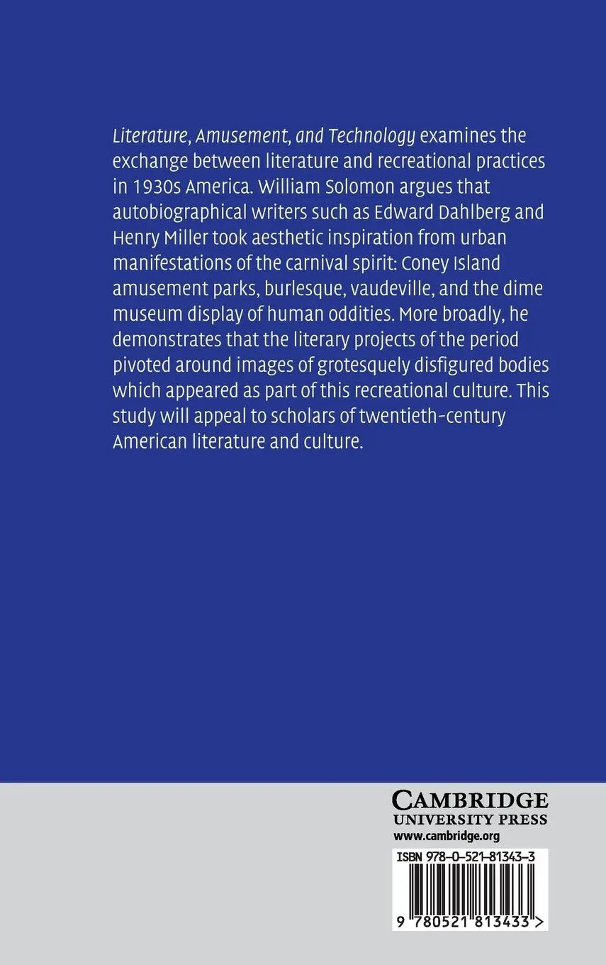 Rückseite: 9780521813433 | Literature, Amusement, and Technology in the Great Depression | Buch