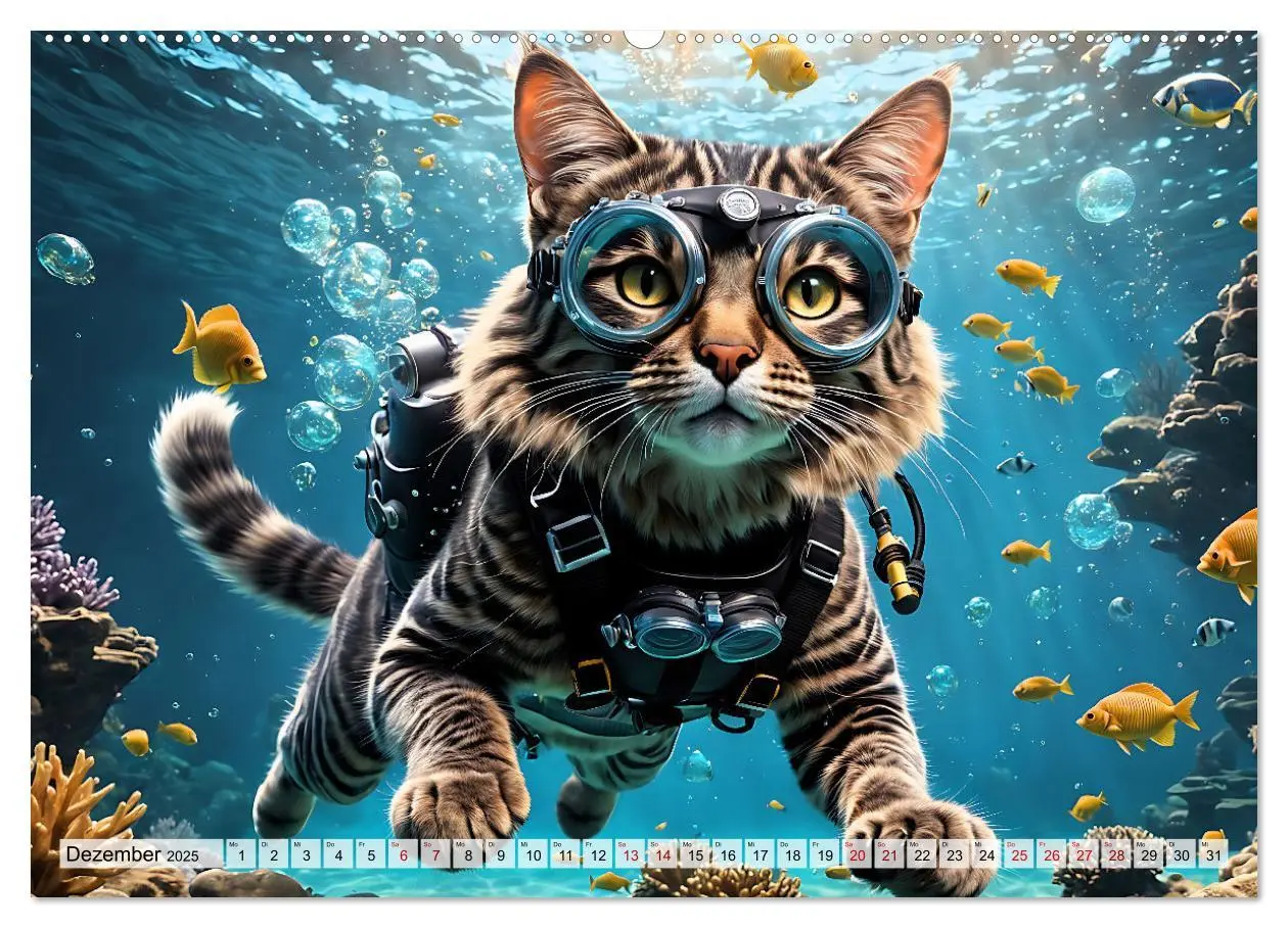 Bild: 9783383843433 | Katzen unter Wasser (Wandkalender 2025 DIN A2 quer), CALVENDO...