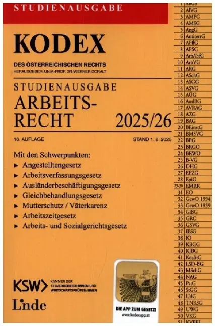 Cover: 9783707353433 | KODEX Studienausgabe Arbeitsrecht 2025/26 | Studienausgabe | Doralt