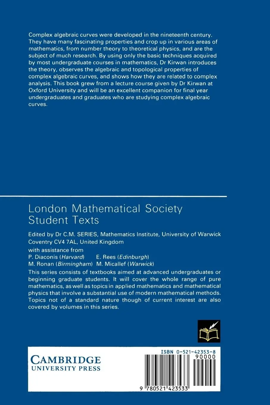 Rückseite: 9780521423533 | Complex Algebraic Curves | Frances Kirwan | Taschenbuch | Englisch