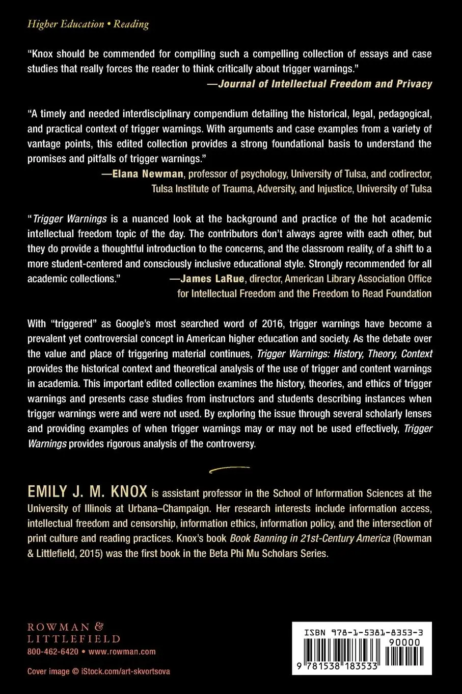 Rückseite: 9781538183533 | Trigger Warnings | History, Theory, Context | Emily J. M. Knox | Buch