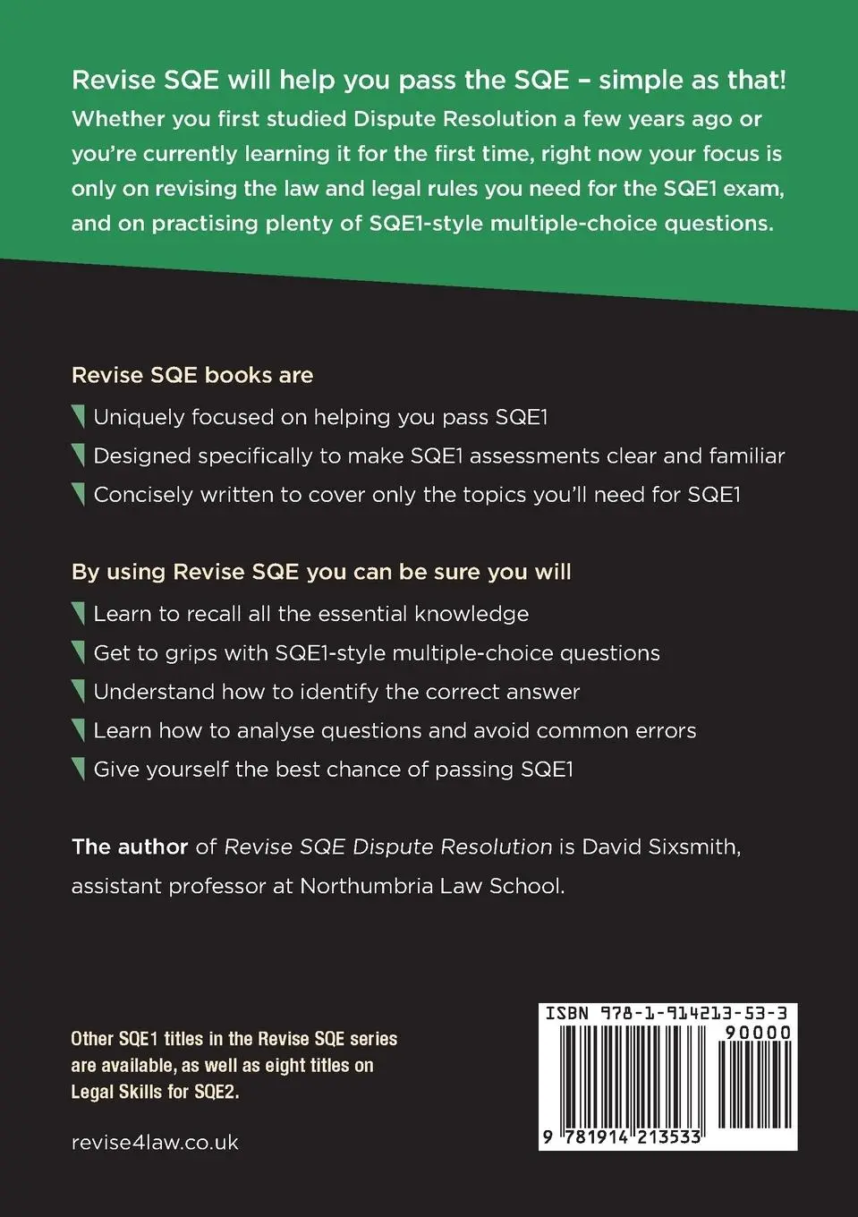 Rückseite: 9781914213533 | Revise SQE Dispute Resolution | SQE1 Revision Guide 2nd ed | Sixsmith