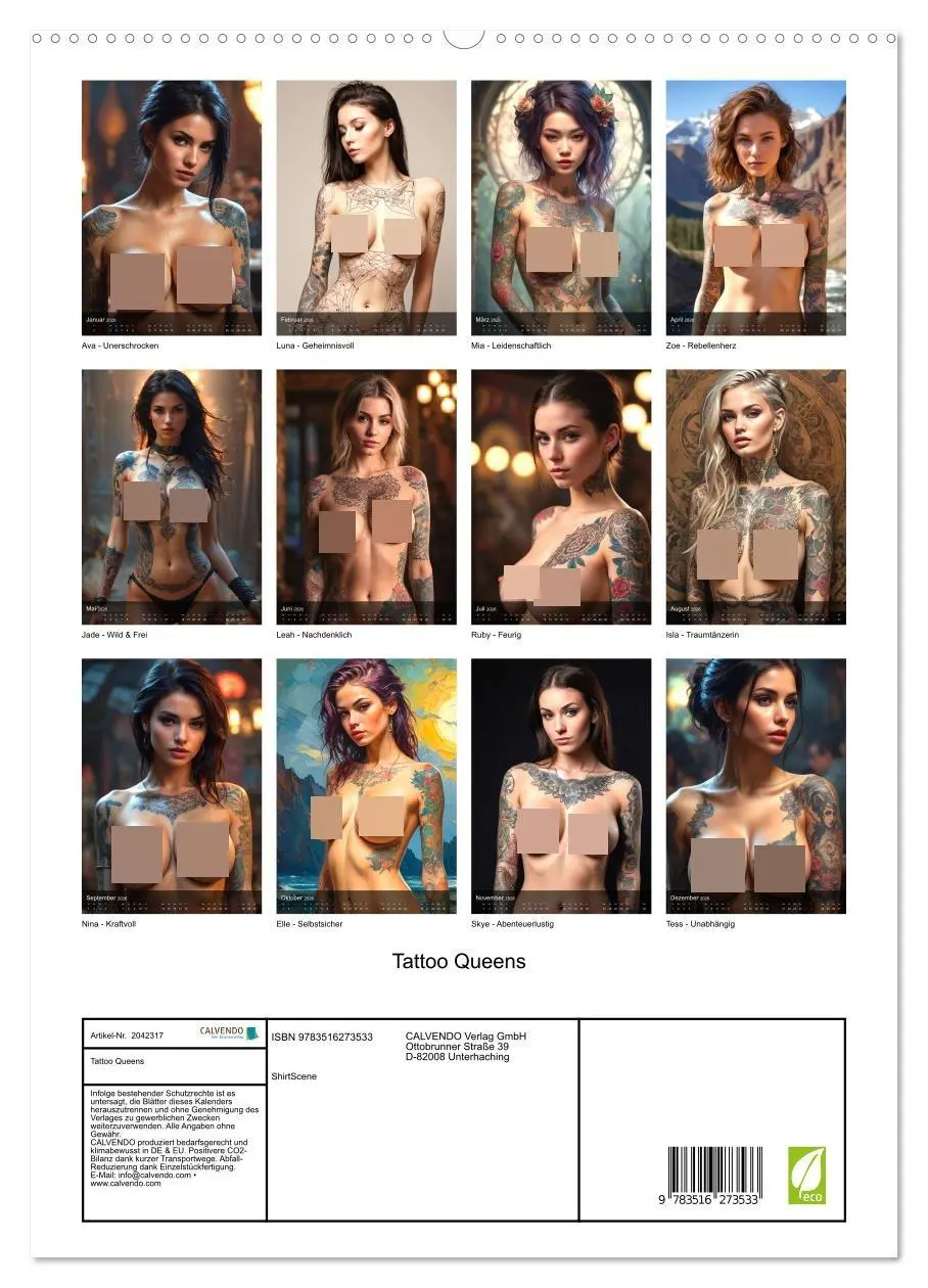 Bild: 9783516273533 | Tattoo Queens (hochwertiger Premium Wandkalender 2026 DIN A2 hoch),...